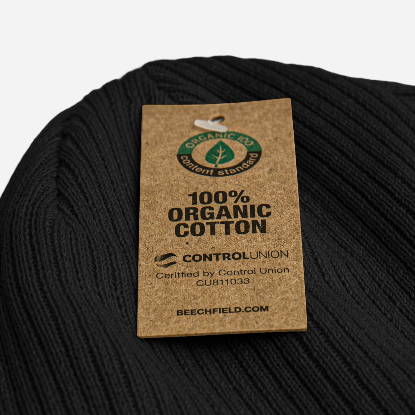 black embroidered ribbed Beanie