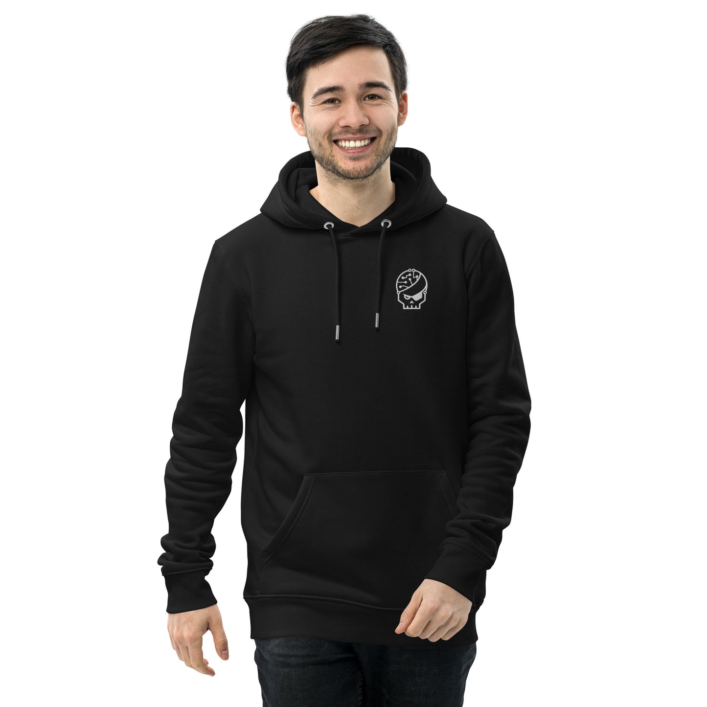black organic cotton embroidered Hoodie - Style 2