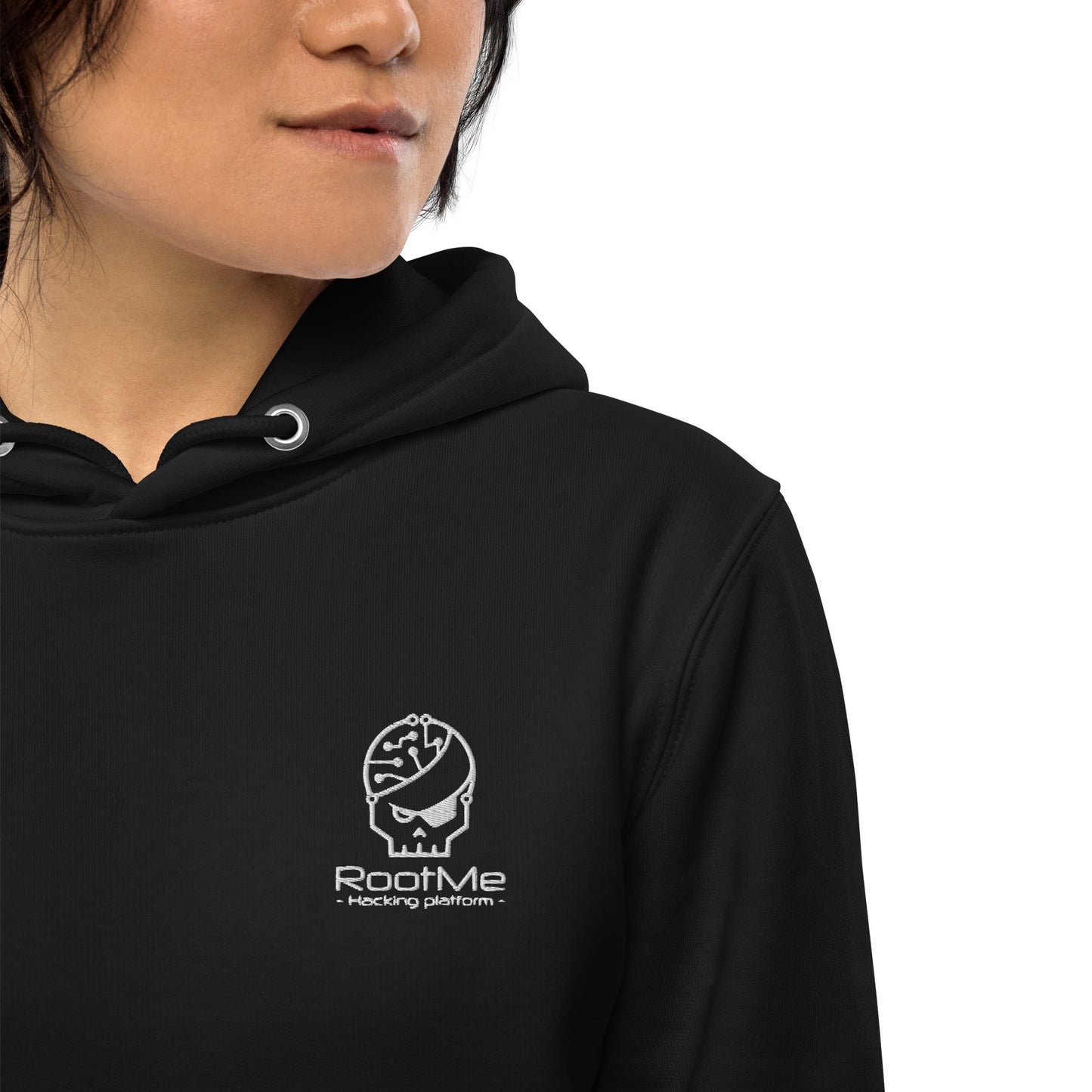 Sweat à capuche noir brodé en coton bio - Style 1