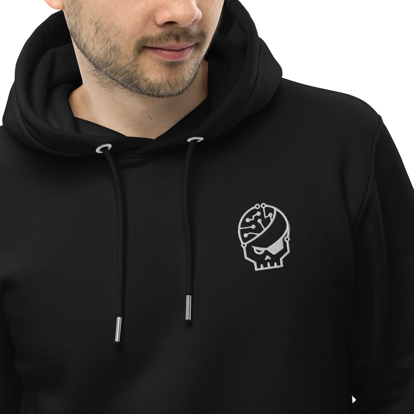 black organic cotton embroidered Hoodie - Style 2