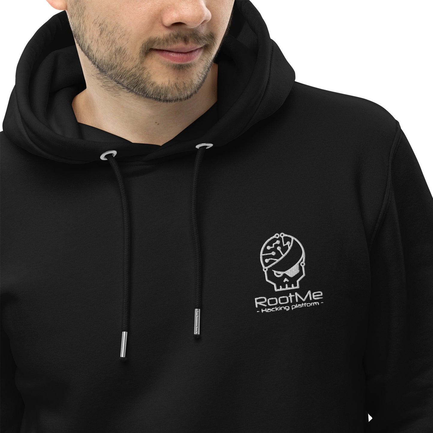 Sweat à capuche noir brodé en coton bio - Style 1