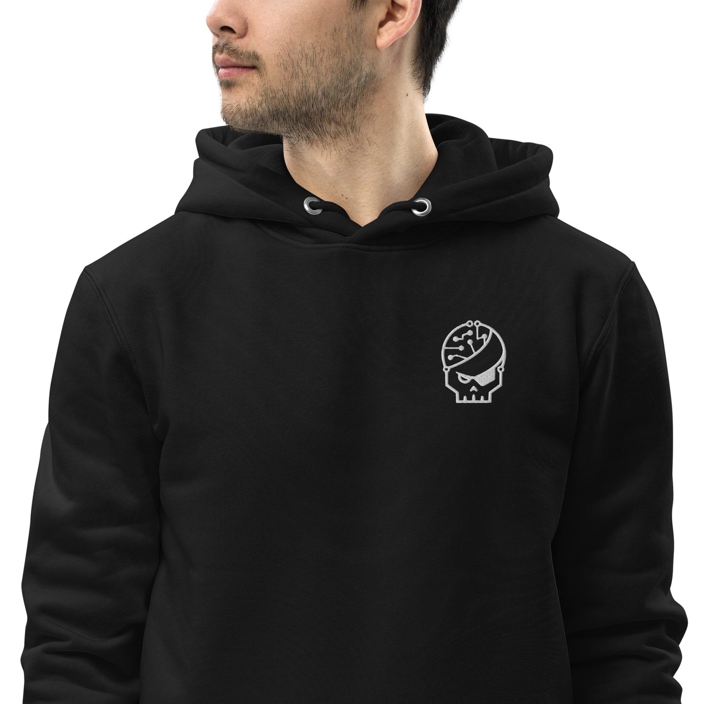 black organic cotton embroidered Hoodie - Style 2