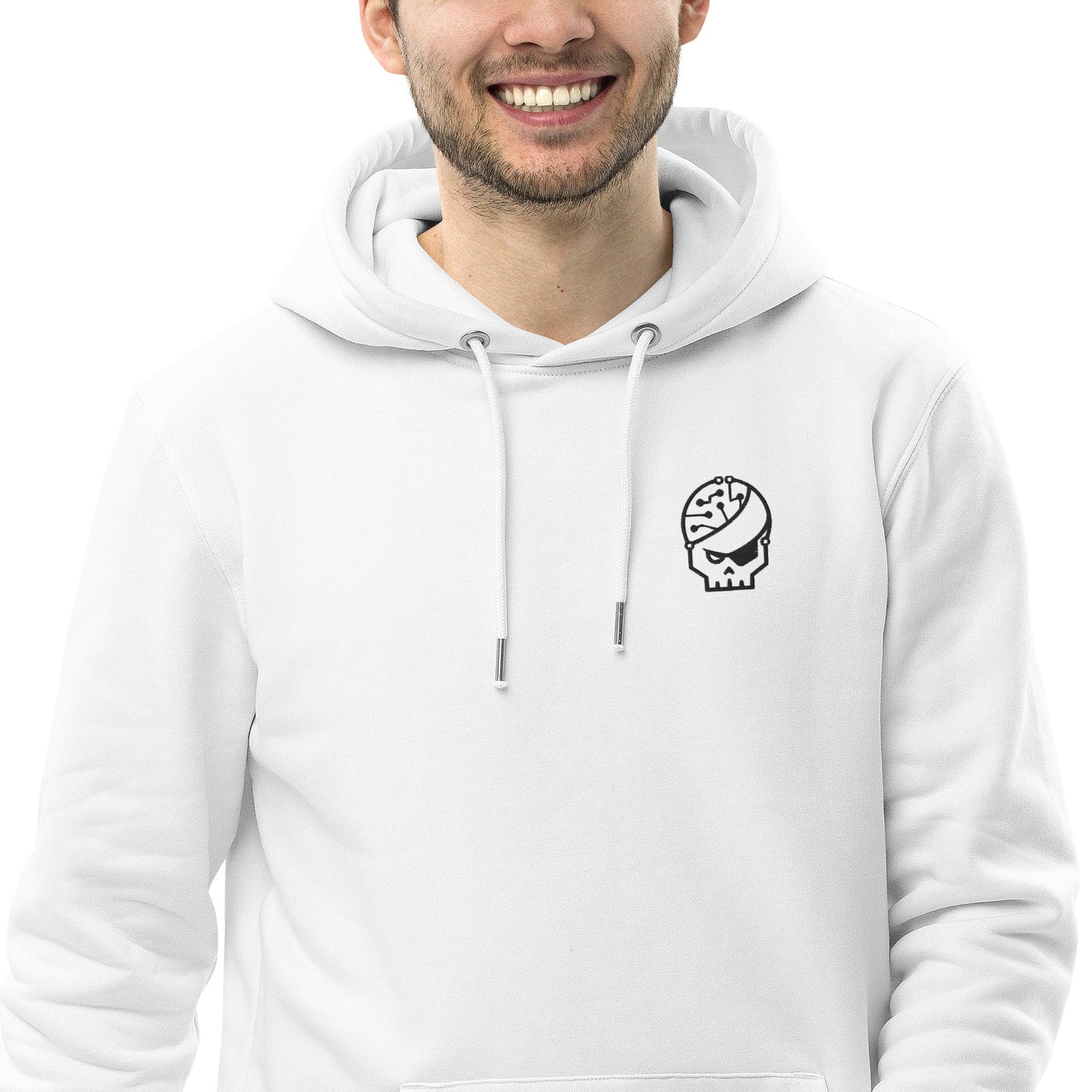 Sweat à capuche blanc brodé en coton bio -Style 2