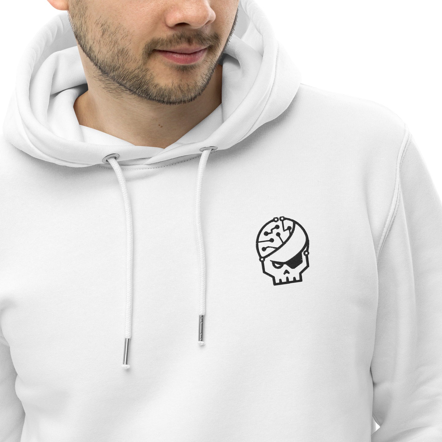 Sweat à capuche blanc brodé en coton bio -Style 2