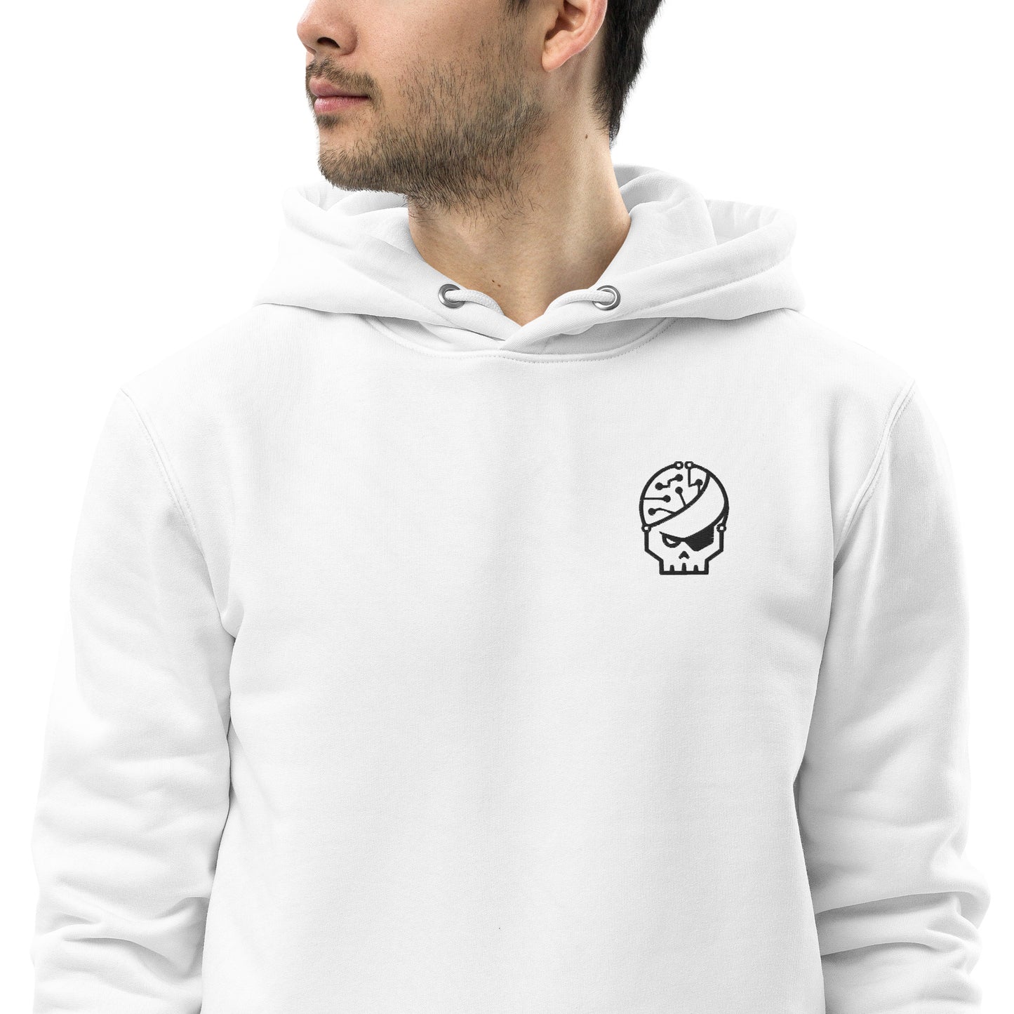 Sweat à capuche blanc brodé en coton bio -Style 2
