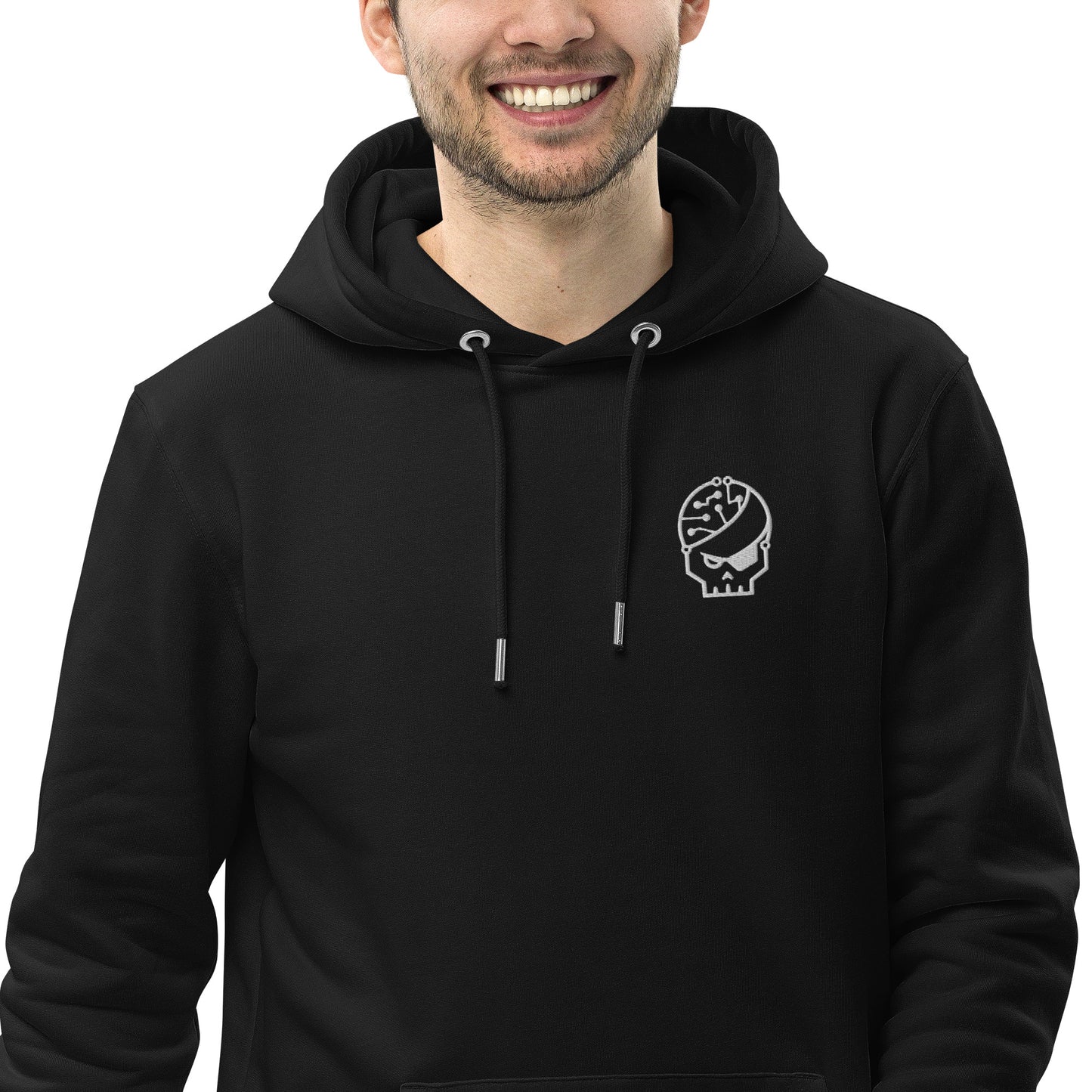 black organic cotton embroidered Hoodie - Style 2
